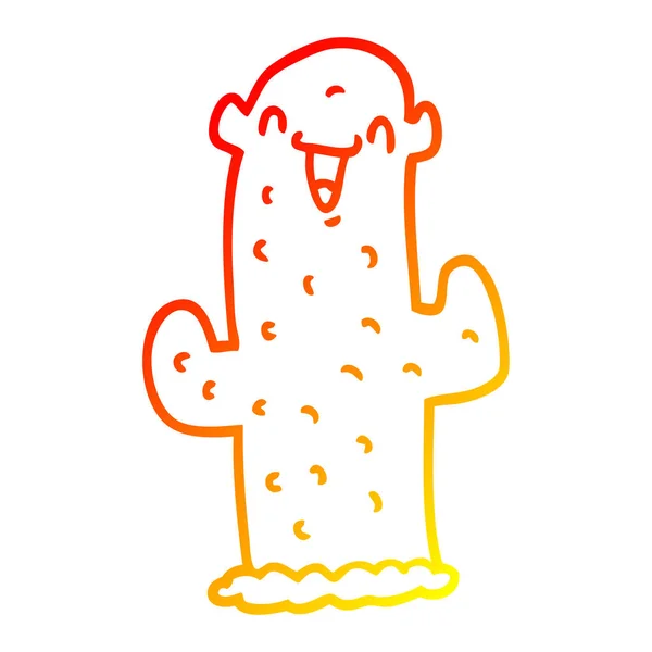 Línea de gradiente caliente dibujo cactus de dibujos animados — Vector de stock