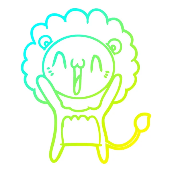 Línea de gradiente frío dibujo feliz león de dibujos animados — Vector de stock