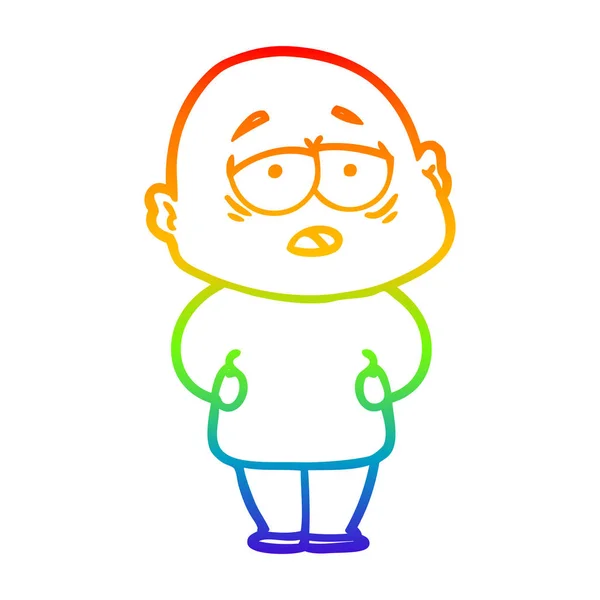 Arco iris gradiente línea dibujo dibujos animados hombre calvo cansado — Vector de stock