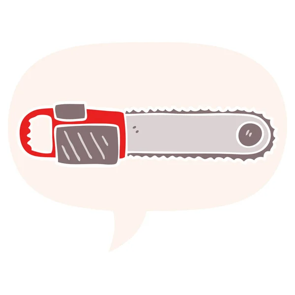 Cartoon chainsaw and speech bubble in retro style — Stock Vector
