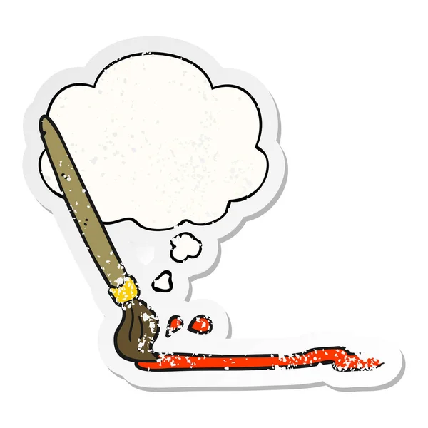 Cartoon Paintbrush en gedachte Bubble als een verdrietig versleten stok — Stockvector