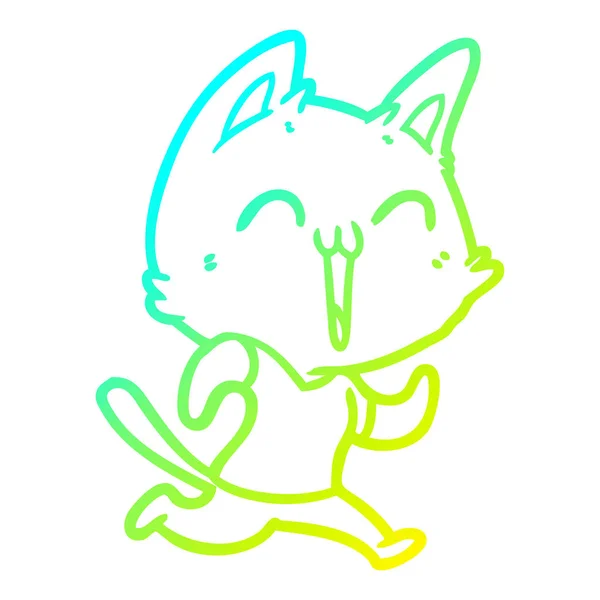 Linha gradiente frio desenho feliz desenho animado gato —  Vetores de Stock