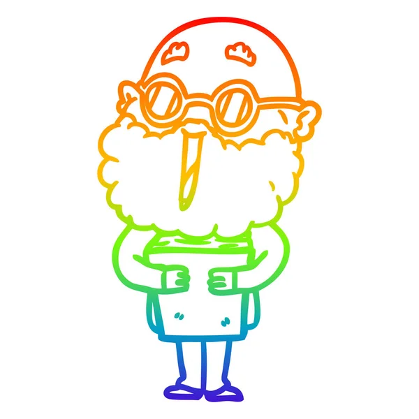 Linea gradiente arcobaleno disegno cartone animato uomo gioioso con barba e — Vettoriale Stock