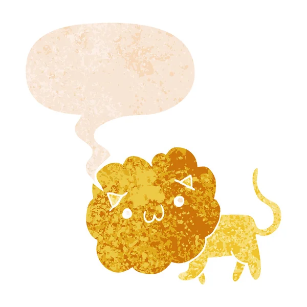 Lion de dessin animé et bulle de parole dans un style texturé rétro — Image vectorielle