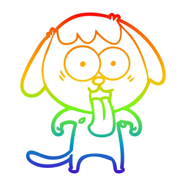Rainbow gradient linje ritning söt tecknad hund — Stock vektor
