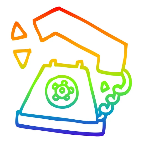 彩虹渐变线绘制卡通复古电话 — 图库矢量图片
