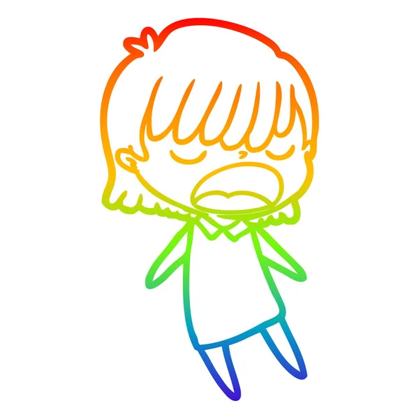 Rainbow gradient ligne dessin dessin animé femme parler fort — Image vectorielle