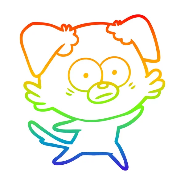 Regenbogen-Gradienten-Linie zeichnet nervösen Hund Karikatur — Stockvektor