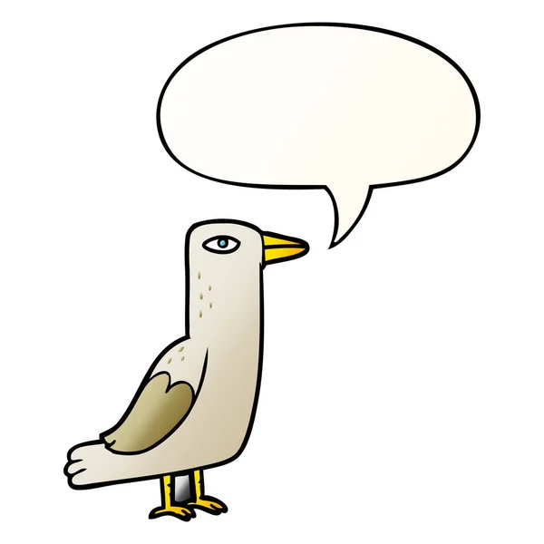 Düzgün degrade tarzında karikatür kuş ve konuşma balonu — Stok Vektör