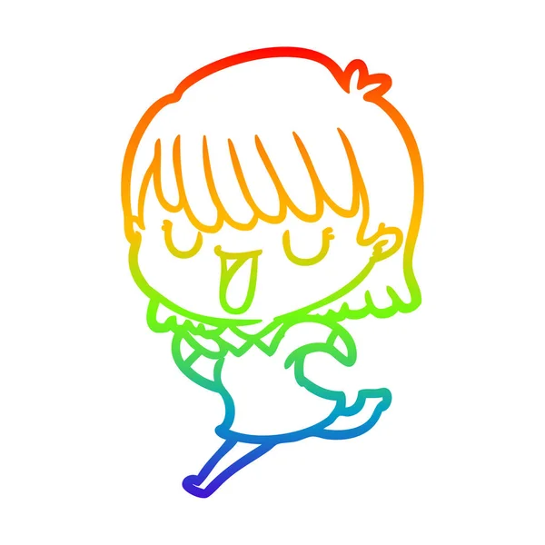 Linea gradiente arcobaleno disegno donna cartone animato — Vettoriale Stock