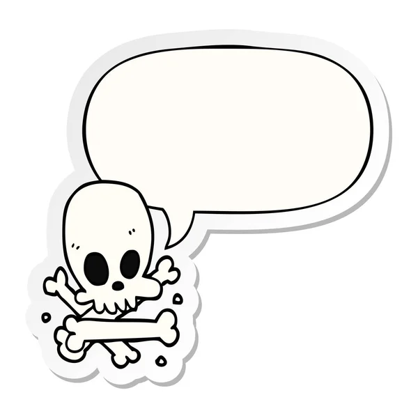 Cartoon skull and bones and speech bubble sticker — Stock Vector