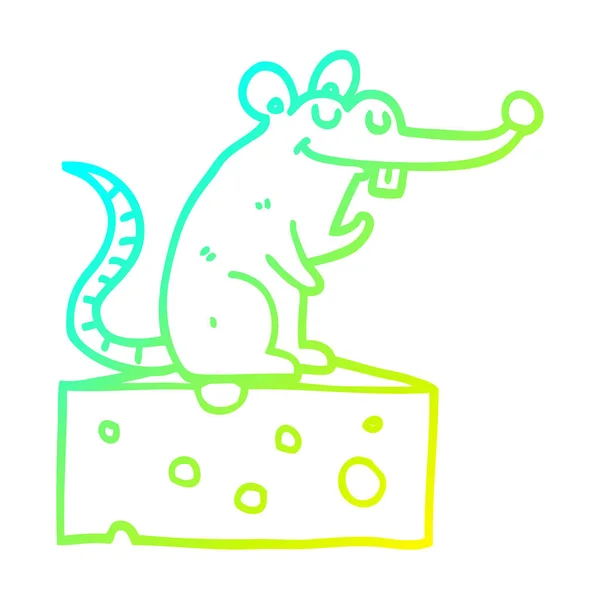 Peynir üzerinde oturan soğuk degrade çizgi çizim karikatür fare — Stok Vektör
