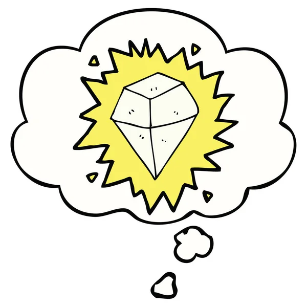 Caricatura brillante cristal y burbuja de pensamiento — Vector de stock