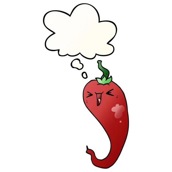 Tecknad Hot Chili peppar och tankebubbla i slät gradient s — Stock vektor