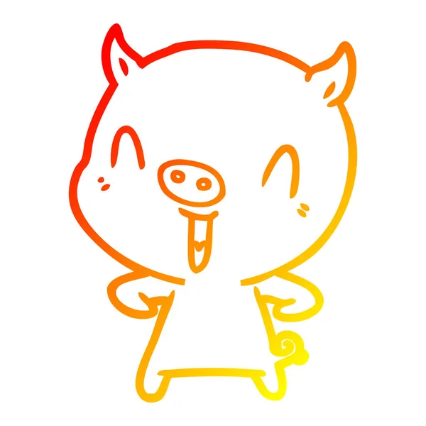 Warme Gradientenlinie zeichnet glückliches Cartoon-Schwein — Stockvektor