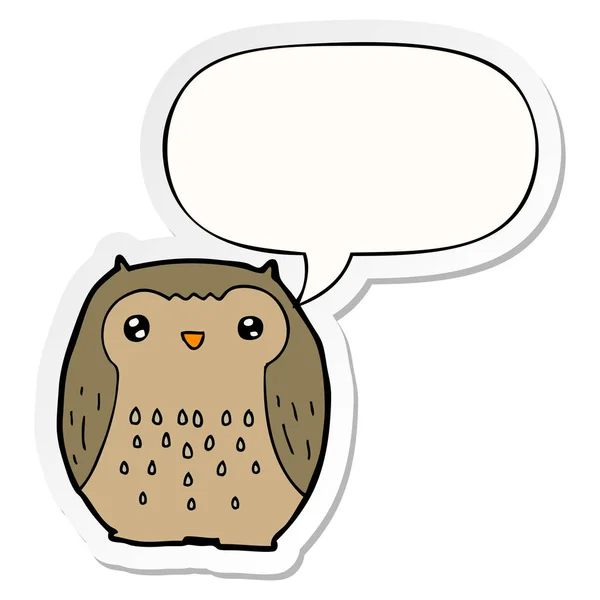 Leuke cartoon Owl en toespraak bubble sticker — Stockvector