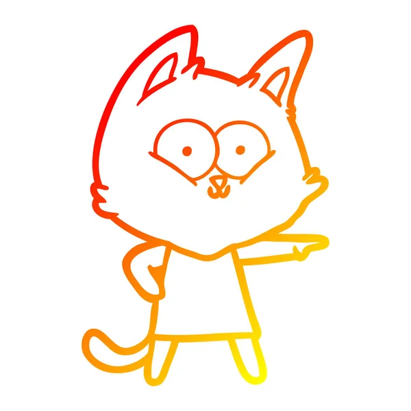 Caliente gradiente línea dibujo dibujos animados gato chica apuntando — Archivo Imágenes Vectoriales