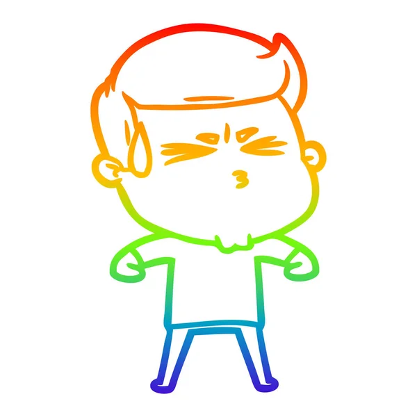 Arco iris gradiente línea dibujo dibujos animados hombre sudoración — Vector de stock