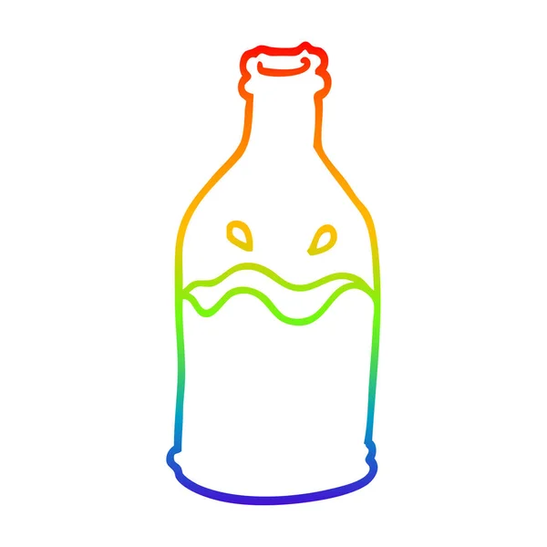 Linha gradiente arco-íris desenho cartoon garrafa verde —  Vetores de Stock