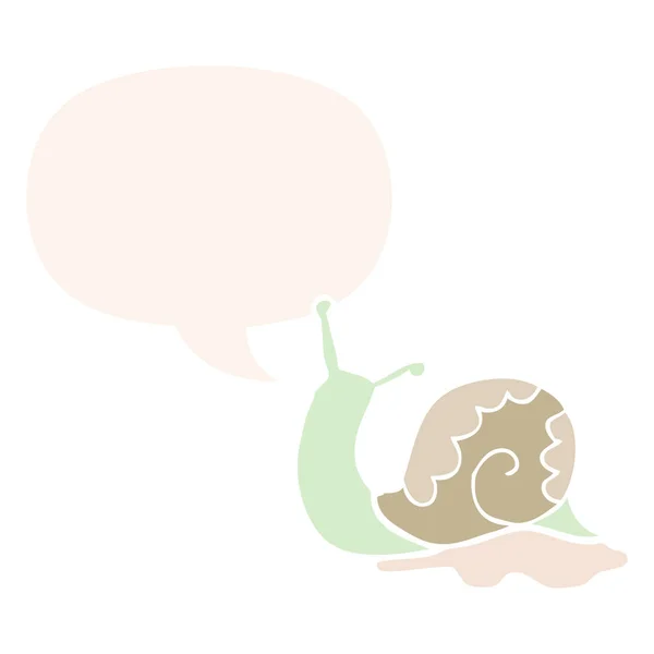 Escargot de dessin animé et bulle de parole dans le style rétro — Image vectorielle