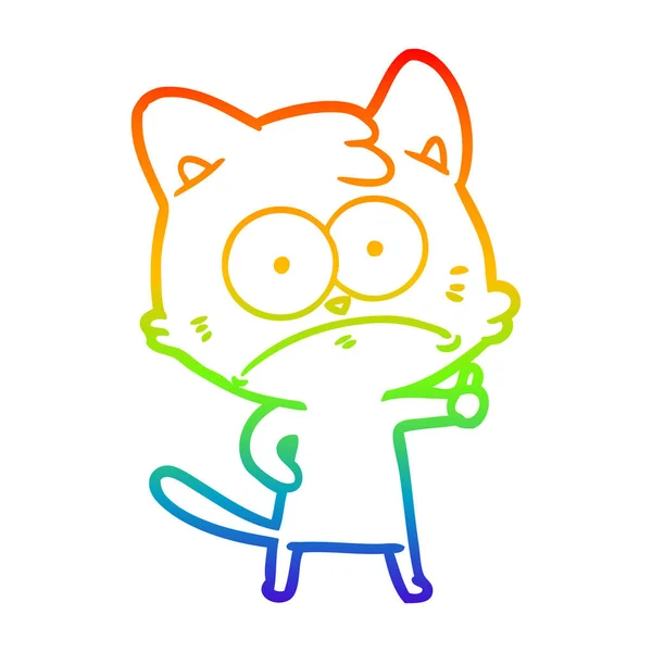 Regenboog gradiënt lijntekening cartoon nerveuze kat — Stockvector