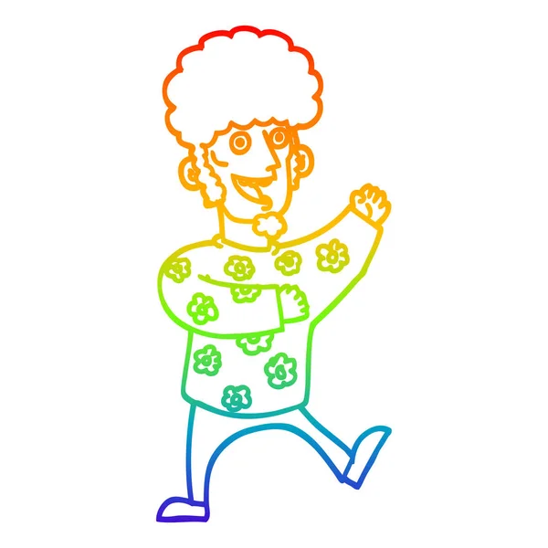 Arco-íris linha gradiente desenho desenhos animados dança dos anos 70 homem — Vetor de Stock
