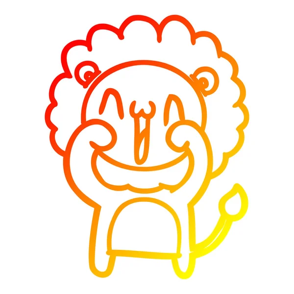따뜻한 그라데이션 라인 그리기 행복 만화 사자 — 스톡 벡터