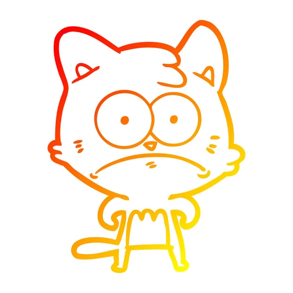 Warme kleurovergang lijntekening cartoon nerveuze kat — Stockvector