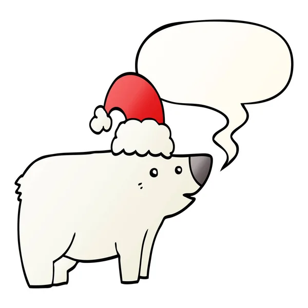 Cartoon-Bär mit Weihnachtsmütze und Sprechblase in glattem G — Stockvektor