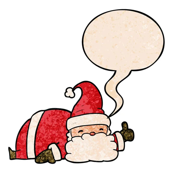 Мультяшный сонный Санта дает большие пальцы вверх символ и речи пузырь я — стоковый вектор
