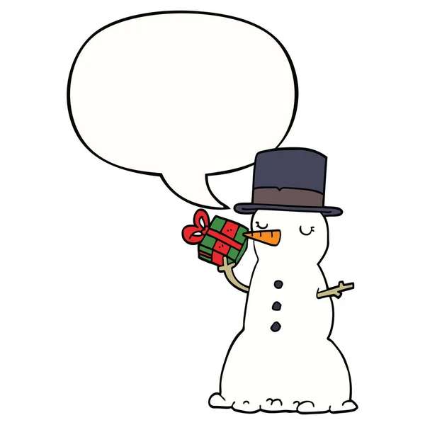 Muñeco de nieve de dibujos animados y burbuja de habla — Vector de stock