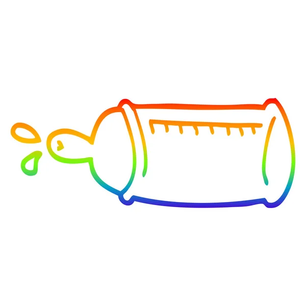 Regenboog kleurovergang lijntekening cartoon baby fles — Stockvector