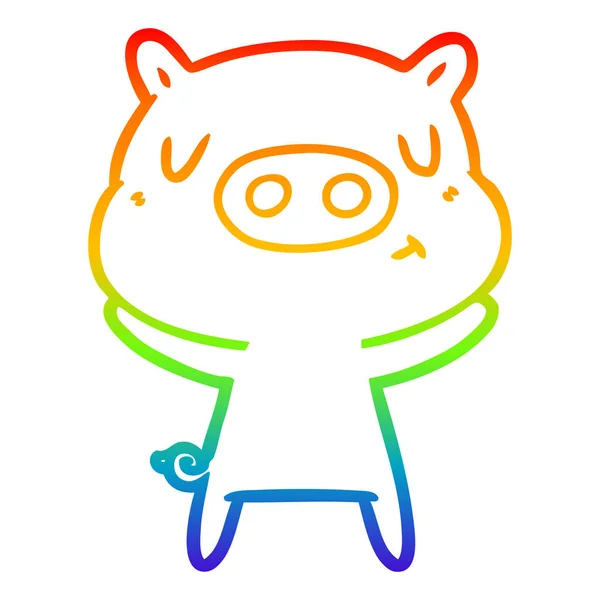 Rainbow gradient linje ritning tecknad innehåll gris — Stock vektor