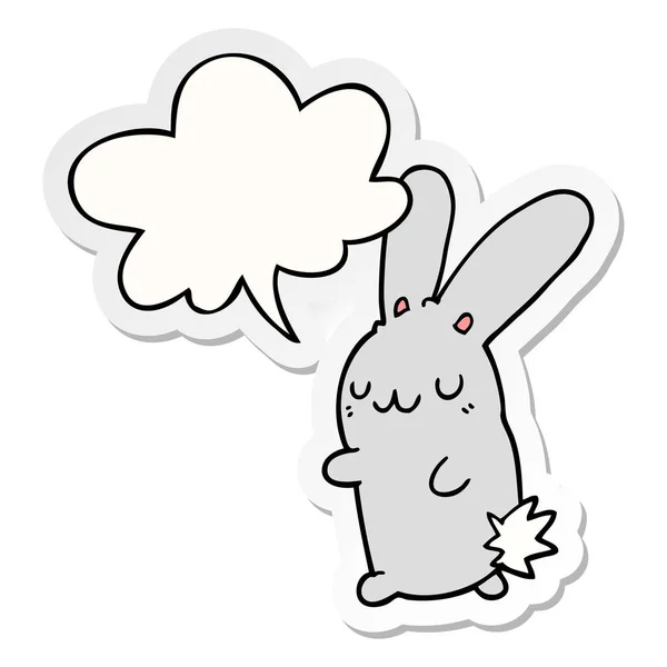 Söt tecknad kanin och pratbubbla klistermärke — Stock vektor
