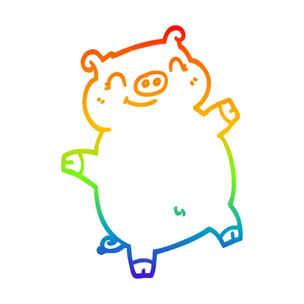 Rainbow gradient line drawing cartoon pig — Stock Vector