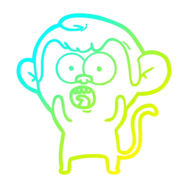 Linea gradiente freddo disegno cartone animato scioccato scimmia — Vettoriale Stock