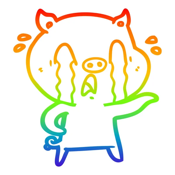 Regenbogen-Gradienten-Linie zeichnet weinende Schweine-Karikatur — Stockvektor