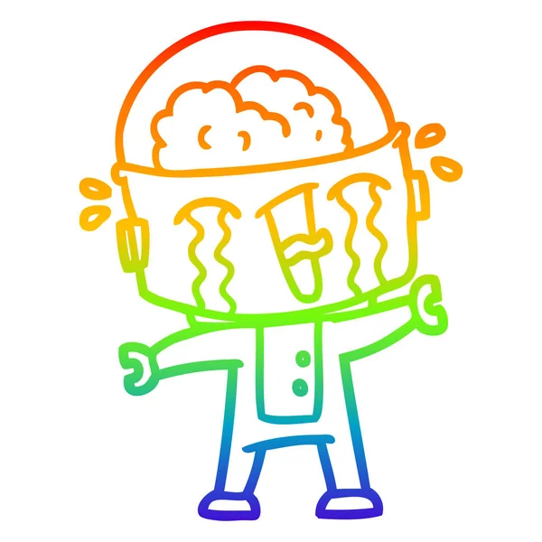 Regenboog gradiënt lijntekening cartoon huilen robot — Stockvector