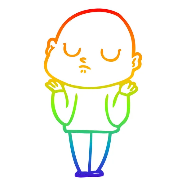 Rainbow gradient line drawing cartoon bald man — Stock Vector