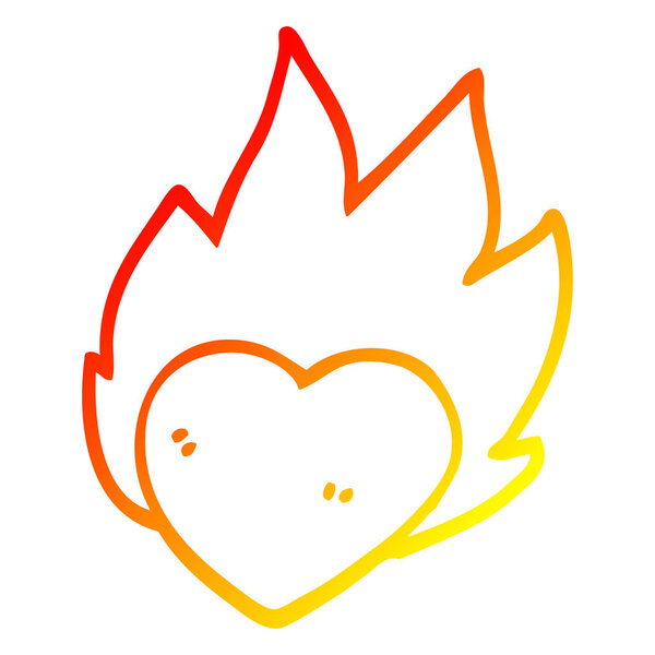warm gradient line drawing cartoon flaming heart