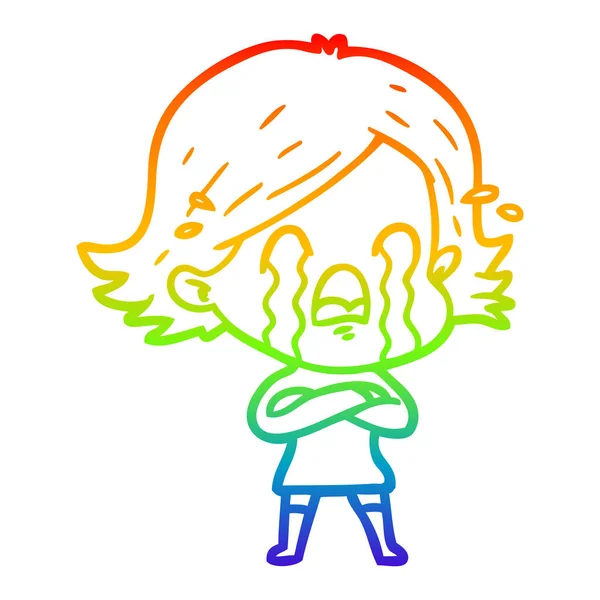 Linea gradiente arcobaleno disegno cartone animato donna piangendo — Vettoriale Stock
