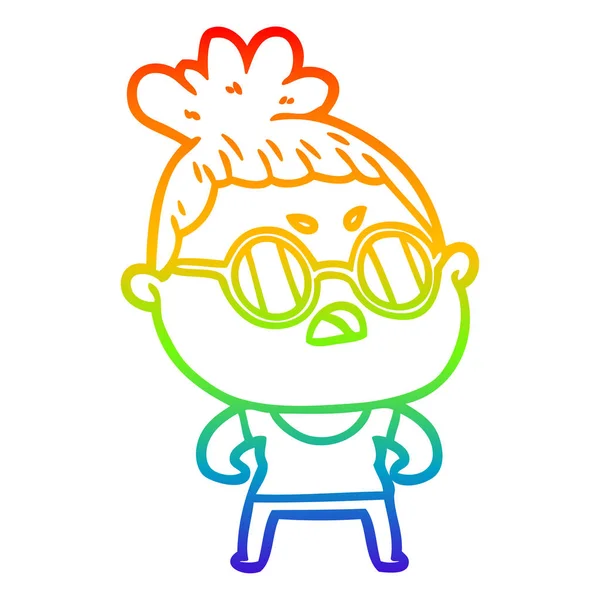 Rainbow gradient linje ritning Cartoon irriterad kvinna — Stock vektor