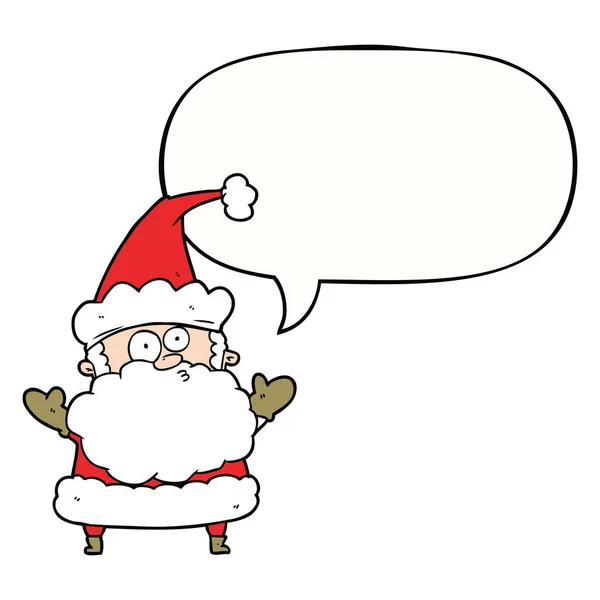 Karikatur verwirrt Weihnachtsmann schlurfende Schultern und Sprechblase — Stockvektor