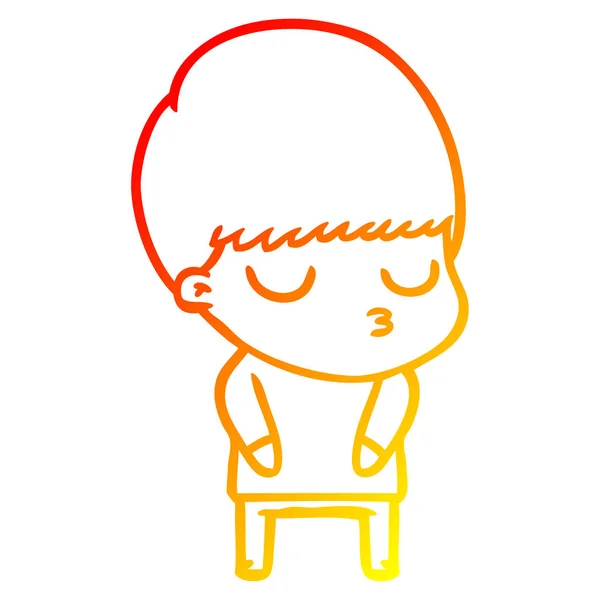 Meleg színátmenet vonal rajz rajzfilm nyugodt fiú — Stock Vector