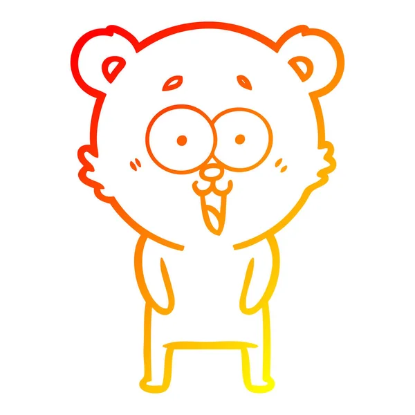 Warm gradient line drawing laughing teddy  bear cartoon — Stock Vector