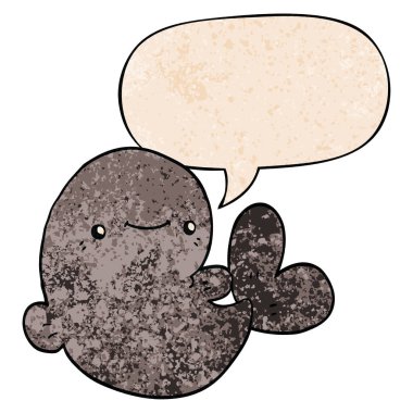 retro doku tarzında karikatür balina ve konuşma balonu