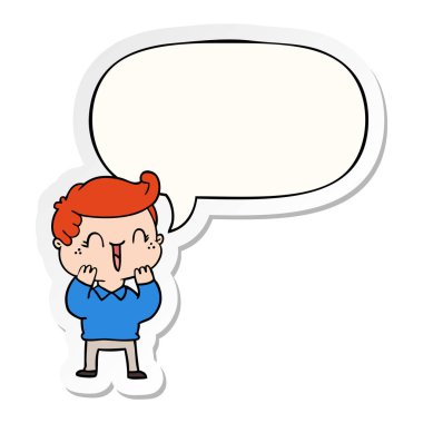 karikatür gülen çocuk ve konuşma balonu etiket