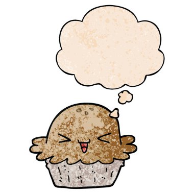 sevimli karikatür pasta ve grunge doku desen st düşünce balonu