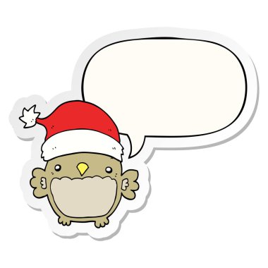sevimli noel baykuş ve konuşma kabarcık etiket
