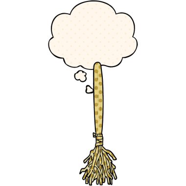 çizgi roman tarzında karikatür sihirli süpürge ve düşünce balonu